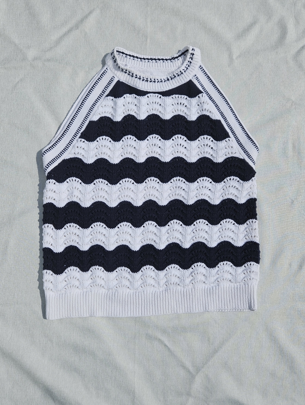 LOFT Blue And White Striped Sleeveless Cotton Knit Top Womens Size Large